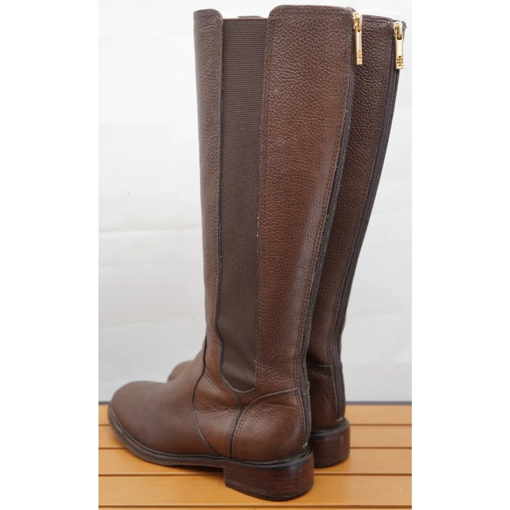 Tory Burch Christy Tall Riding Boots Brown Pebbled Leather Rear Zip Size: 8.5 M